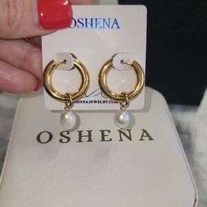 Gold Hoop Earrings with Pearl Accents